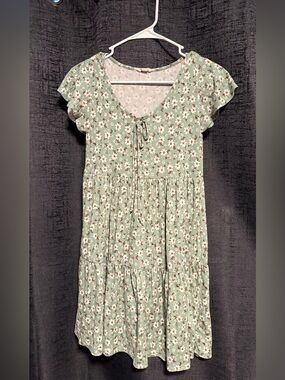 See You Monday Mint Green Floral Tie-Front Tiered Dress